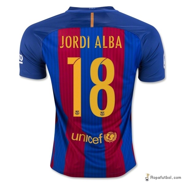 Camiseta Barcelona Replica Primera Ropa Jordi Alba 2016/17 Azul